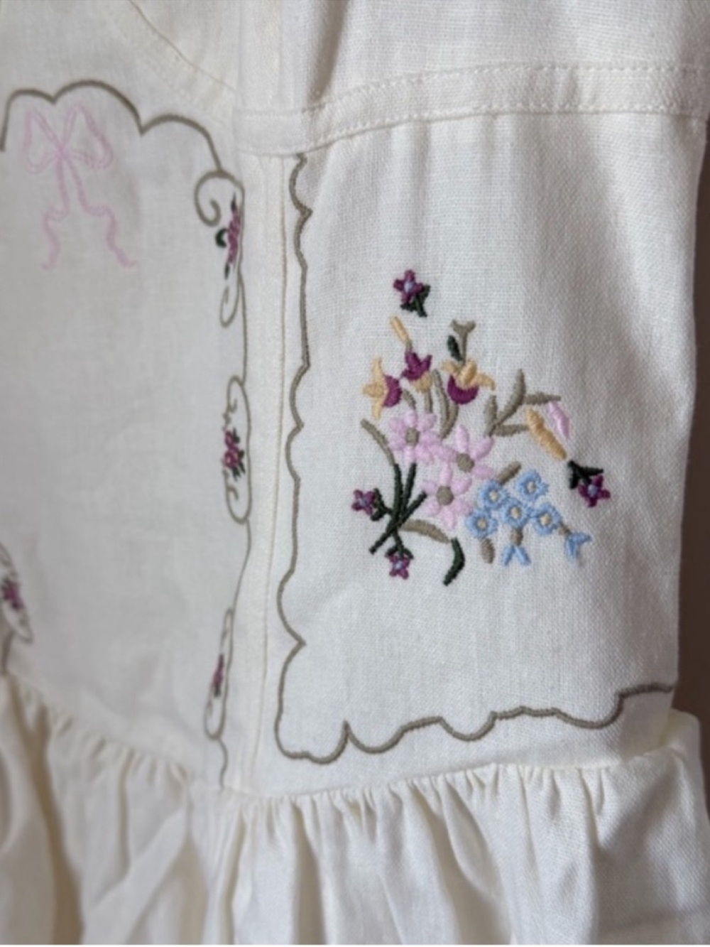 Viral Camila Coelho Cream floral Embroidered linen blend flare midi dress - Picture 3 of 3
